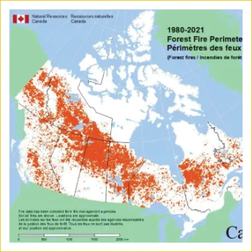 Canada 1980-2021 forest fire perimeters map from Natural Resources Canada — Périmètres des feux