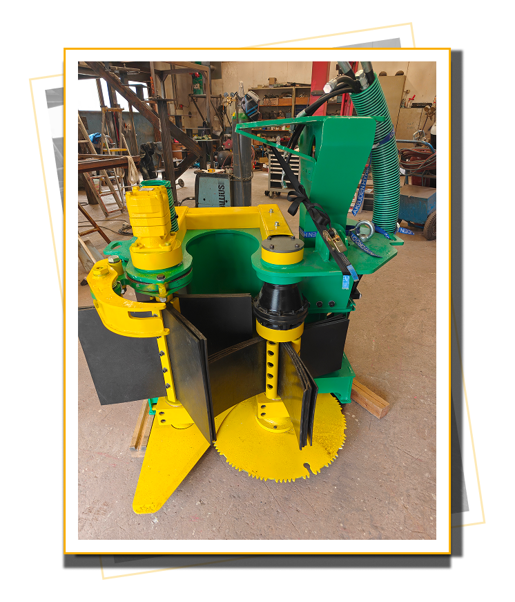 StemMaster continuously-collecting felling head — close-up photograph of the machine assembly